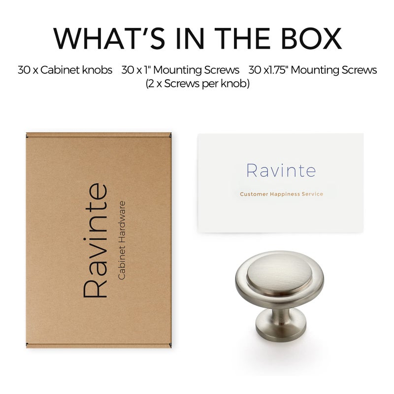 Ravinte 30 Pack 1-1/4 inch Kitchen Cabinet Knobs Dresser Drawer Brushed Nickel Zinc Pulls Door Handles for Drawers - Image 5